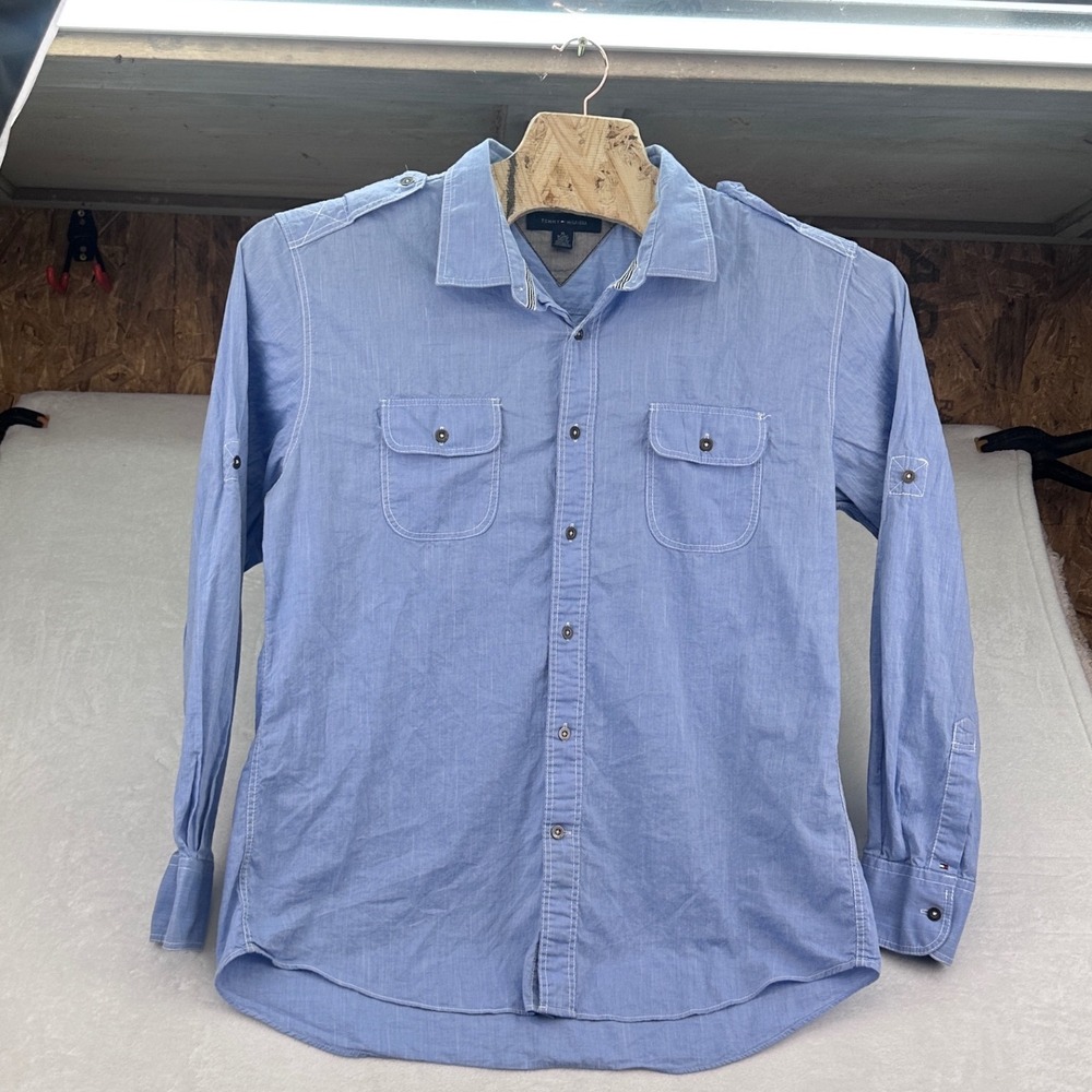 Tommy Hilfiger Mens XL Trim Fit Button Down Long Sleeve Casual Shirt Blue